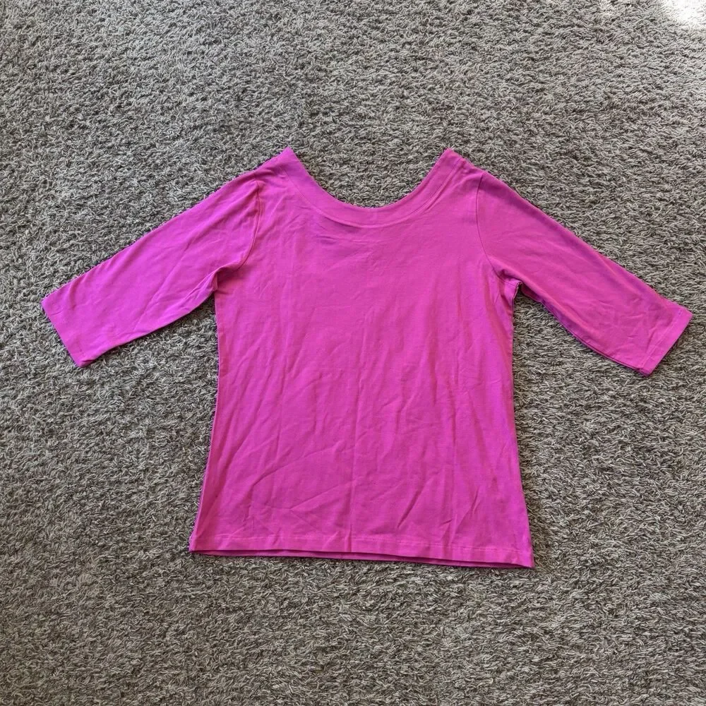 The J.peterman company women's 3/4 sleeve top size Large Pink Boat Neck